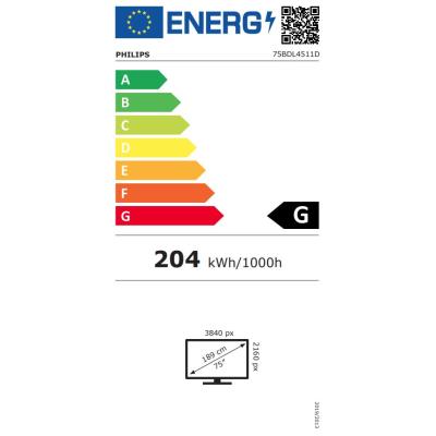 PHILIPS displej 74,5" 75BDL4511D / D-Line/ IPS/ 4K UHD/ 60Hz/ 8ms/ 24/7