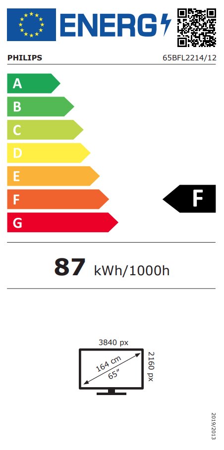 PHILIPS displej 65" 65BFL2214 / B-Line/ IPS/ 4K UHD/ 350cd/ 500 000:1/ TV/ 16/7 / HDMI, USB, RJ45, RJ48