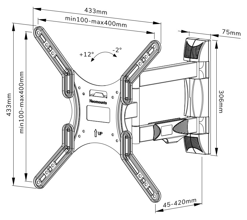 Neomounts WL40-550BL14/Držák displeje/na stěnu/32-55"/3 čepy/VESA 400X400/nosn. 35kg/černý