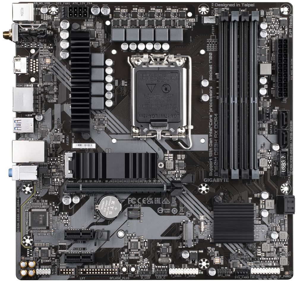 GIGABYTE B760M DS3H AX DDR4 / Intel B760 / LGA1700 / 4x DDR4  / 2x M.2 / DP / HDMI / USB-C / WiFi / mATX