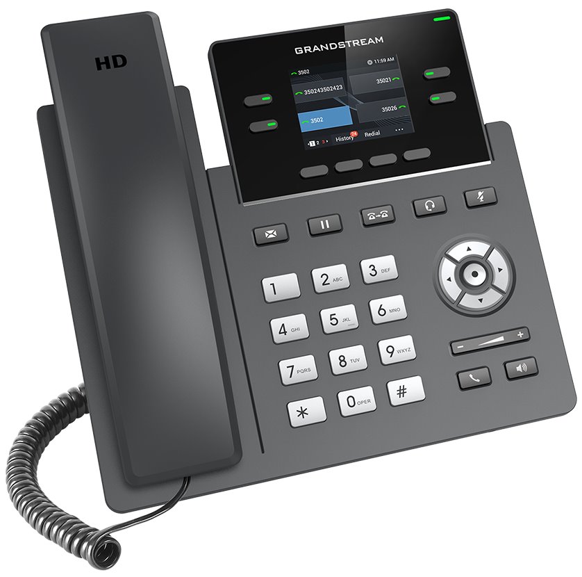 Grandstream GRP2612G VoIP telefon, 2x SIP, barevný podsvícený 2,4" displej, 2x Gbps RJ45,