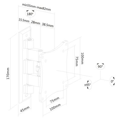 Neomounts FPMA-W810/Držák displeje/na stěnu/10-27"/sklopný/1 čep/VESA 100X100/nosn. 12kg/stříbrný