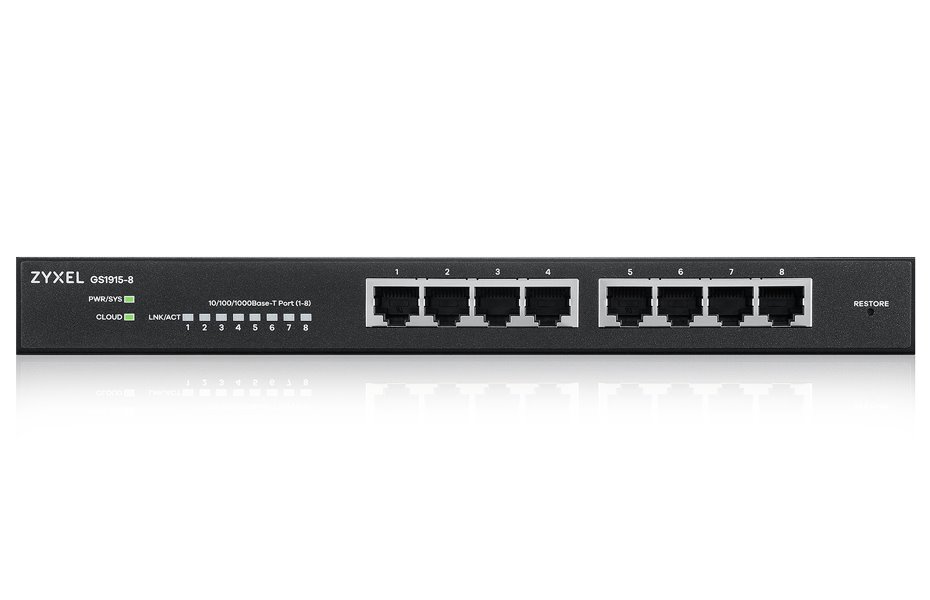 ZyXEL GS1915-8, 8-port GbE Smart hybrid mode Switch, standalone or NebulaFlex Cloud, desktop, fanless