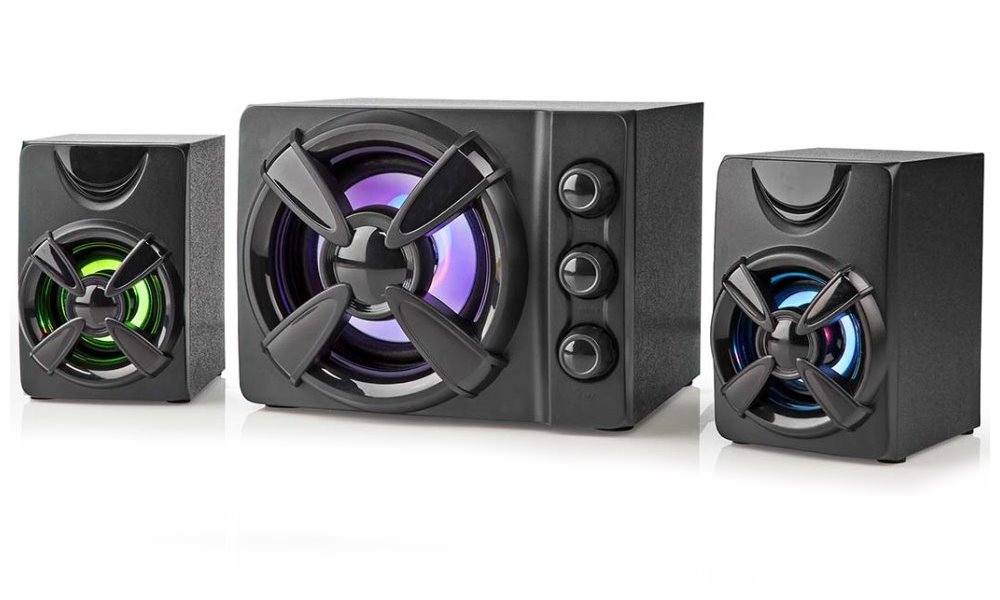 NEDIS herní reproduktory/ 2.1/ výkon 33 W/ 3,5 mm jack/ LED/ USB/ ovládání hlasitosti/ černé