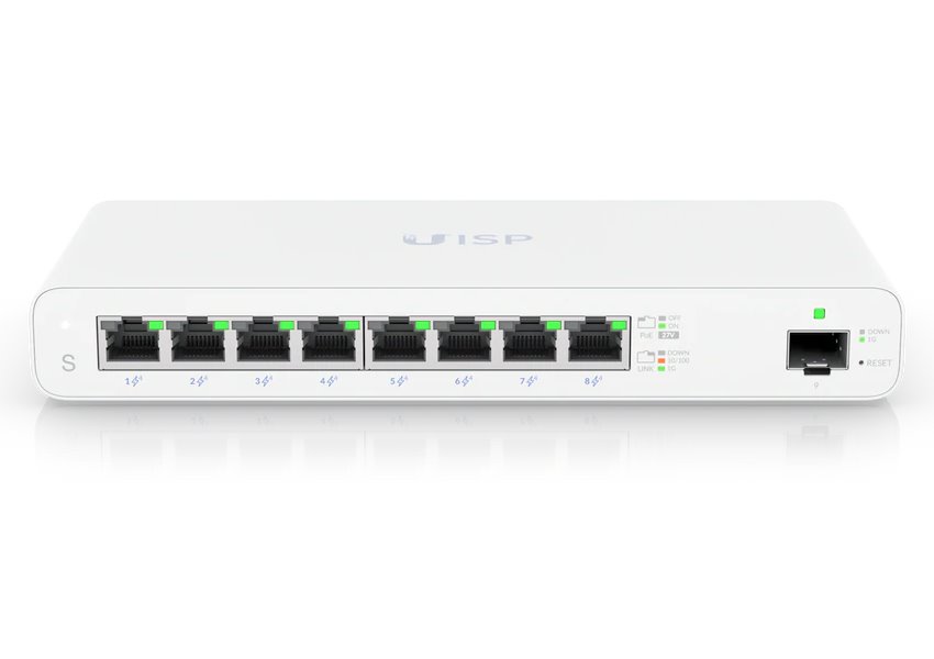 POUŽITÉ - ROZBALENÉ - Ubiquiti UISP Switch - 8x Gbit RJ45 port, 1x SFP port, 8x PoE Out 27V, fanless - Výprodej