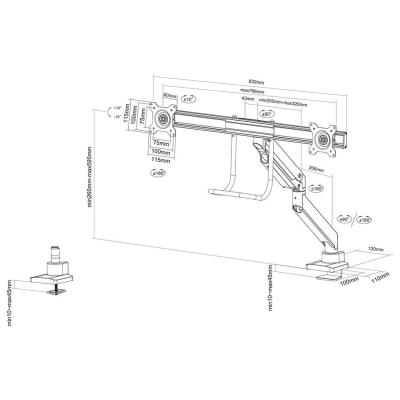 Neomounts Select  NM-D775DXSILVER / Flat Screen Desk mount (10-32") desk clamp/grommet / Silver
