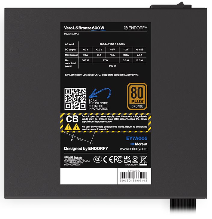 Endorfy zdroj Vero L5 Bronze 600W / ATX / 120mm / 80 Plus Bronze