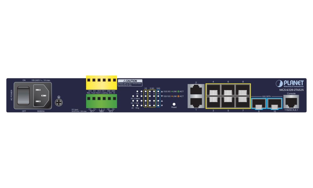Planet MGS-6320-2T6S2X L3 switch, 2x1Gb, 2x1Gb SFP, 4x2.5Gb SFP, 2x10Gb SFP+