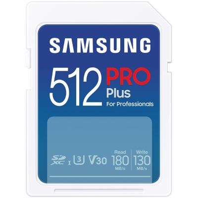 SAMSUNG PRO Plus SDXC 512GB + USB Adaptér / CL10 UHS-I U3 / V30