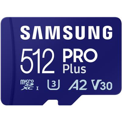 SAMSUNG PRO Plus MicroSDXC 512GB + USB Adaptér / CL10 UHS-I U3 / A2 / V30