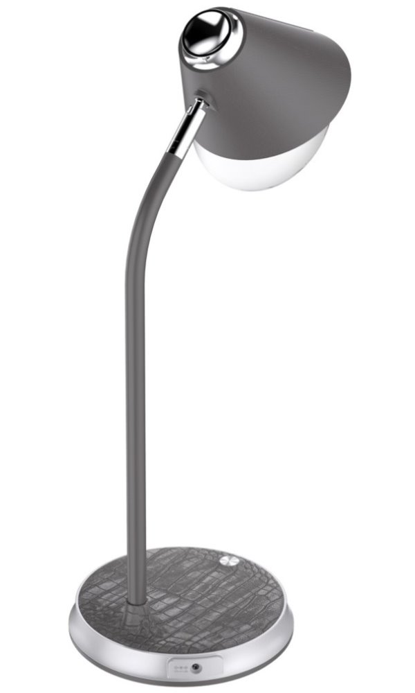 IMMAX LED stolní lampička FINCH/ Qi nabíjení/ 9W/ 12V/2A/ stmívatelná/ šedá + stříbrné prvky
