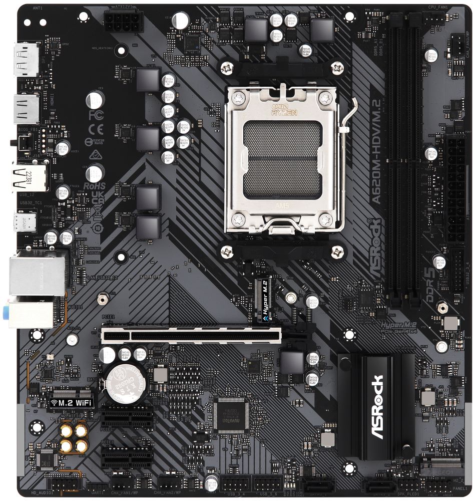 ASRock A620M-HDV/M.2 / AMD A620 / AM5 / 2x DDR5 DIMM / 2x M.2 / HDMI / DP / USB-C/ mATX
