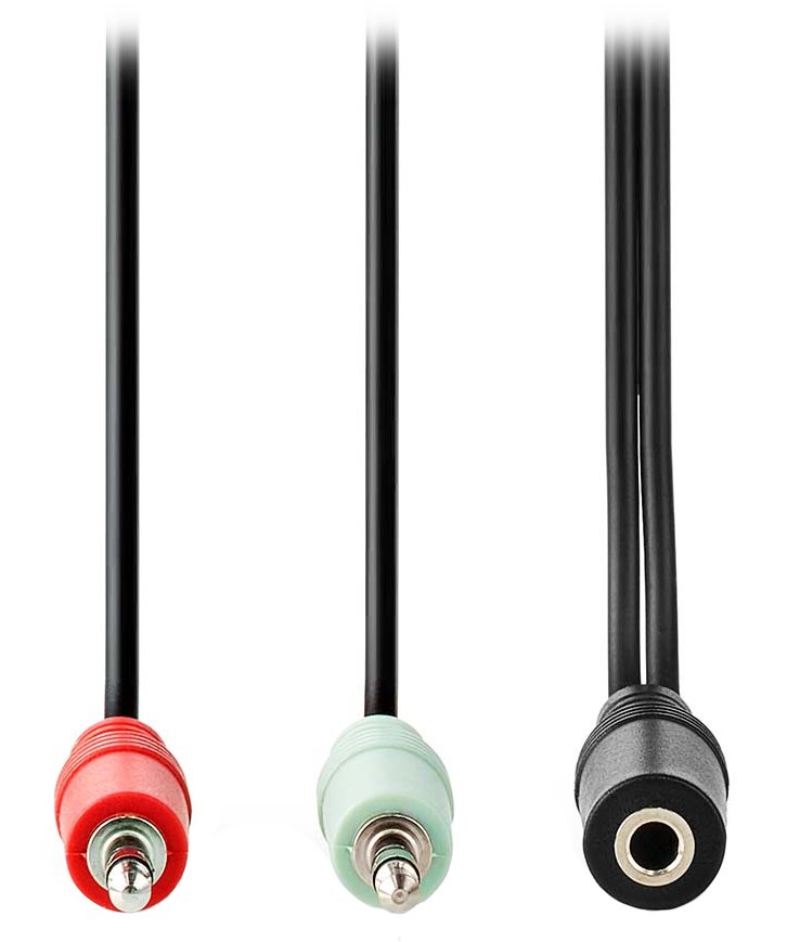 NEDIS redukce pro headsety/ 2x zástrčka 3,5mm jack - zásuvka 3,5 mm jack/ černá/ box/ 12cm