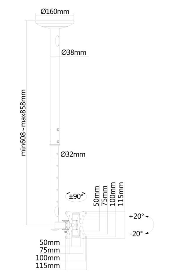 Neomounts  FPMA-C050BLACK / Flat Screen Ceiling Mount (Height: 60-85 cm) / Black