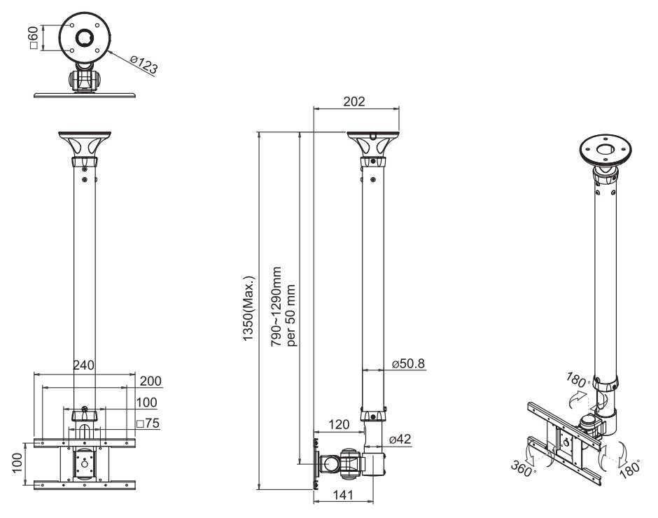 Neomounts  FPMA-C100SILVER / Flat Screen Ceiling Mount (Height: 79-129 cm) / Silver