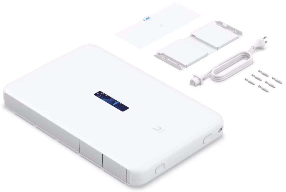 Ubiquiti UniFi Dream Wall - Router, Wi-Fi 6, UniFi OS, 17x GbE, 1x 2.5GbE, 2x SFP+, 128GB SSD, PoE++ (PoE budget 420W)