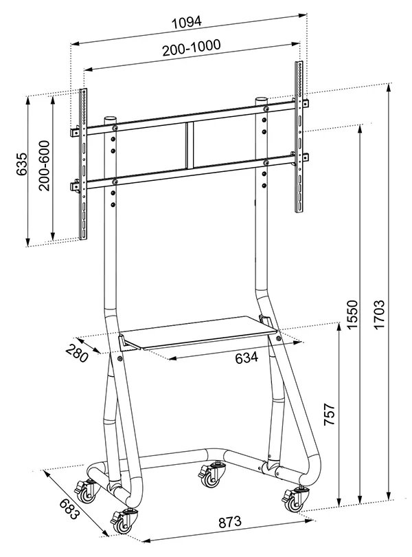 Neomounts NS-M3800BLACK / Držák displeje /stojan+vozík/ 60"-100"/ VESA 1000X600/nosn. 100kg/nast.výšky/černý