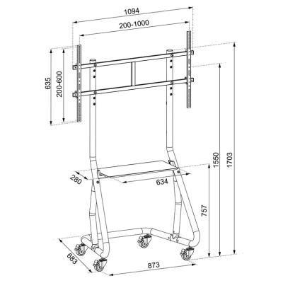 Neomounts NS-M3800BLACK / Držák displeje /stojan+vozík/ 60"-100"/ VESA 1000X600/nosn. 100kg/nast.výšky/černý