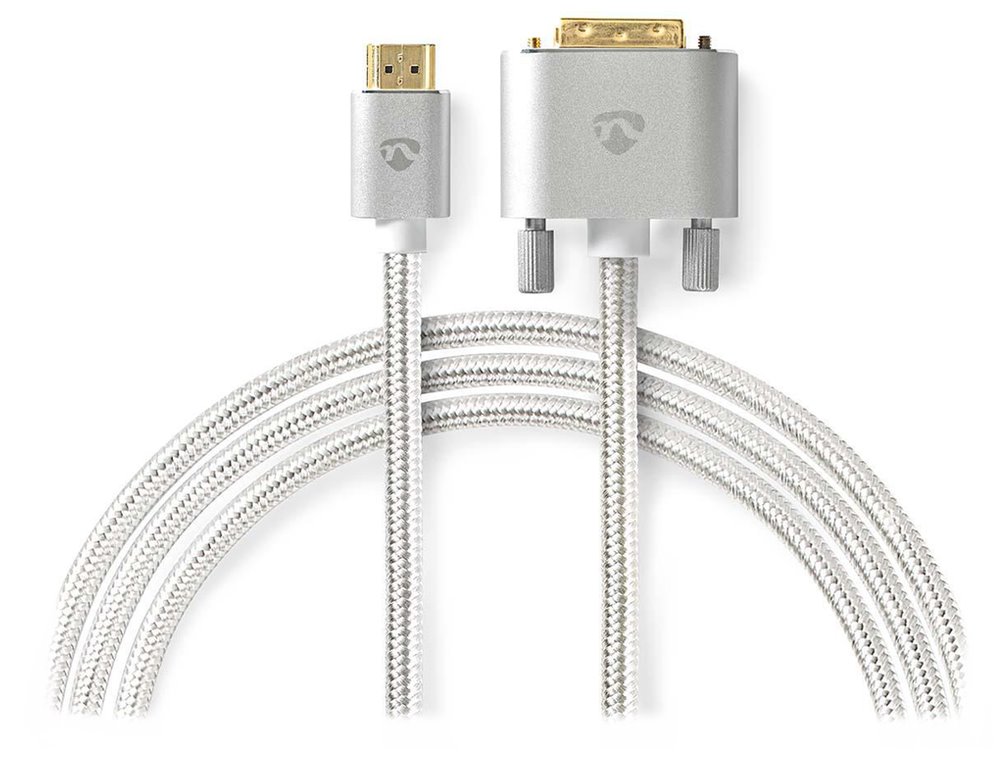 NEDIS PROFIGOLD HDMI kabel/ konektor HDMI - DVI-D 24+1 zástrčka/ bavlna/ stříbrný/ BOX/ 2m