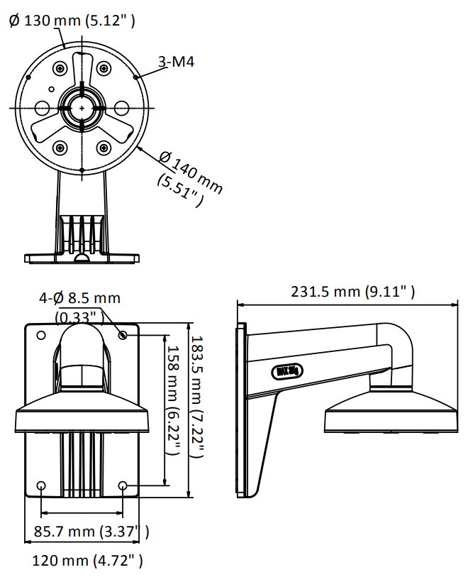 HIKVISION držák pro kameru DS-1273ZJ-140-DM45/ kompatibilní s kamerami serie D3xx