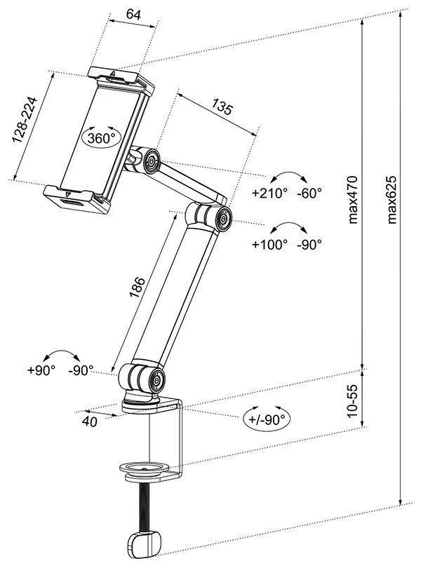 Neomounts DS15-545WH1/Držák tabletu/na stůl/4,7-12,9" /náklon/rotace 360°/3 čepy/bílý