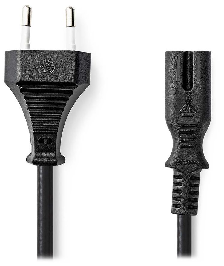 NEDIS napájecí kabel pro adaptéry/ Euro zástrčka - konektor IEC-320-C7/ přímý-přímý/ dvoulinka/ černý/ bulk/ 2m