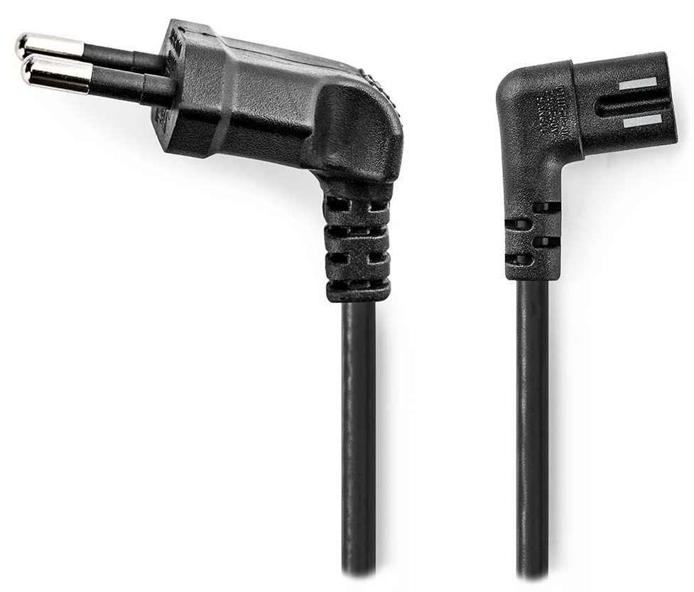 NEDIS napájecí kabel pro adaptéry/ Euro zástrčka - konektor IEC-320-C7/ úhlový-úhlový/ dvoulinka/ černý/ bulk/ 3m