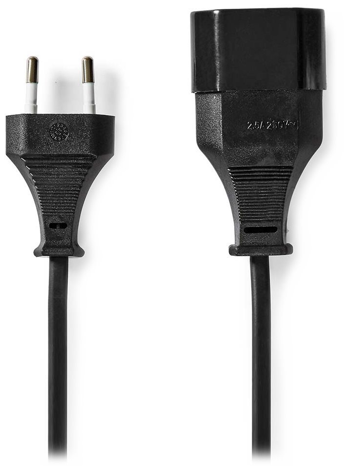 NEDIS napájecí kabel pro adaptéry/ Euro zástrčka - Euro zásuvka/ přímý-přímý/ dvoulinka/ černý/ bulk/ 5m