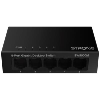 STRONG switch SW5000M/ 5x port Gigabit RJ45/ 10/100/1000 Mb/s/ 10 Gb/s/ 802.3i/u/ab/ kovové šasi/ černý