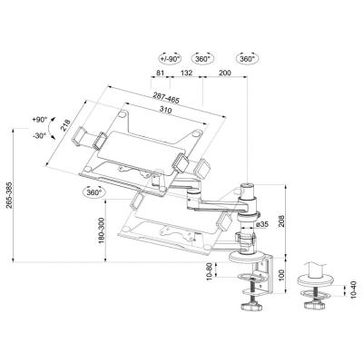 Neomounts DS20-425BL1 /Držák notebooku/na stůl/11,6-17,3"/svorka+průchodka/3čepy/nosn.5kg/černý