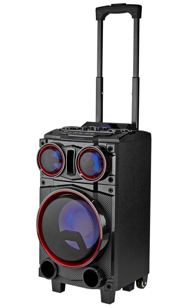 NEDIS párty reproduktor/ výkon 120 W/ Bluetooth/ doba přehrávání na baterie 6,5 hod/ držadlo/ párty osvětlení/ evkalizér