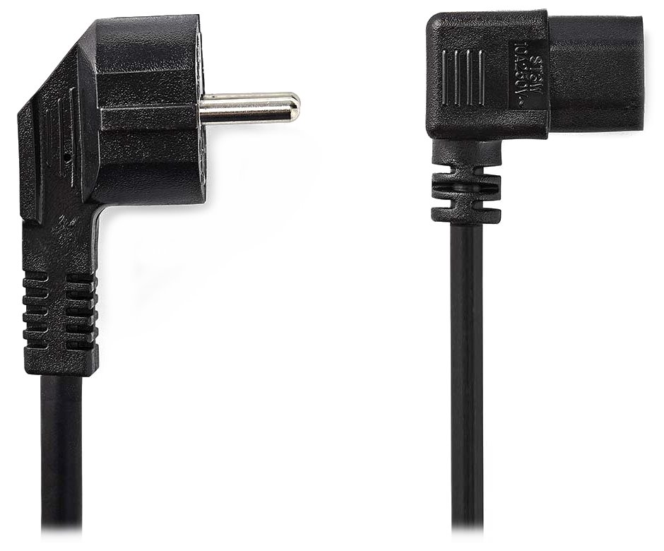 NEDIS napájecí kabel 230V/ přípojný 10A/ úhlový konektor IEC-320-C13/ úhlová zástrčka Schuko/ černý/ bulk/ 2m