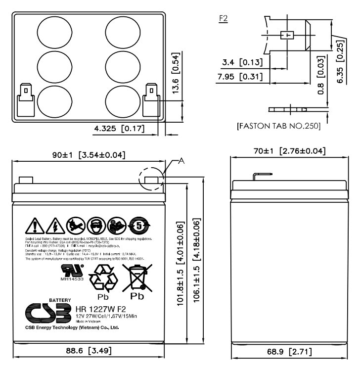 CSB Pb záložní akumulátor HR1227W F2, 12V, 6,5Ah