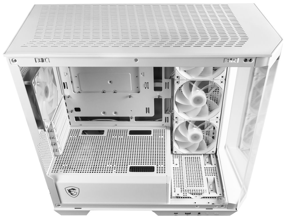 MSI skříň MAG PANO M100R PZ White/ bez zdroje/ levé a přední sklo/ 4x 120 mm A-RGB fan/ 1x USB-C/ 1x USB3.2/ bílá