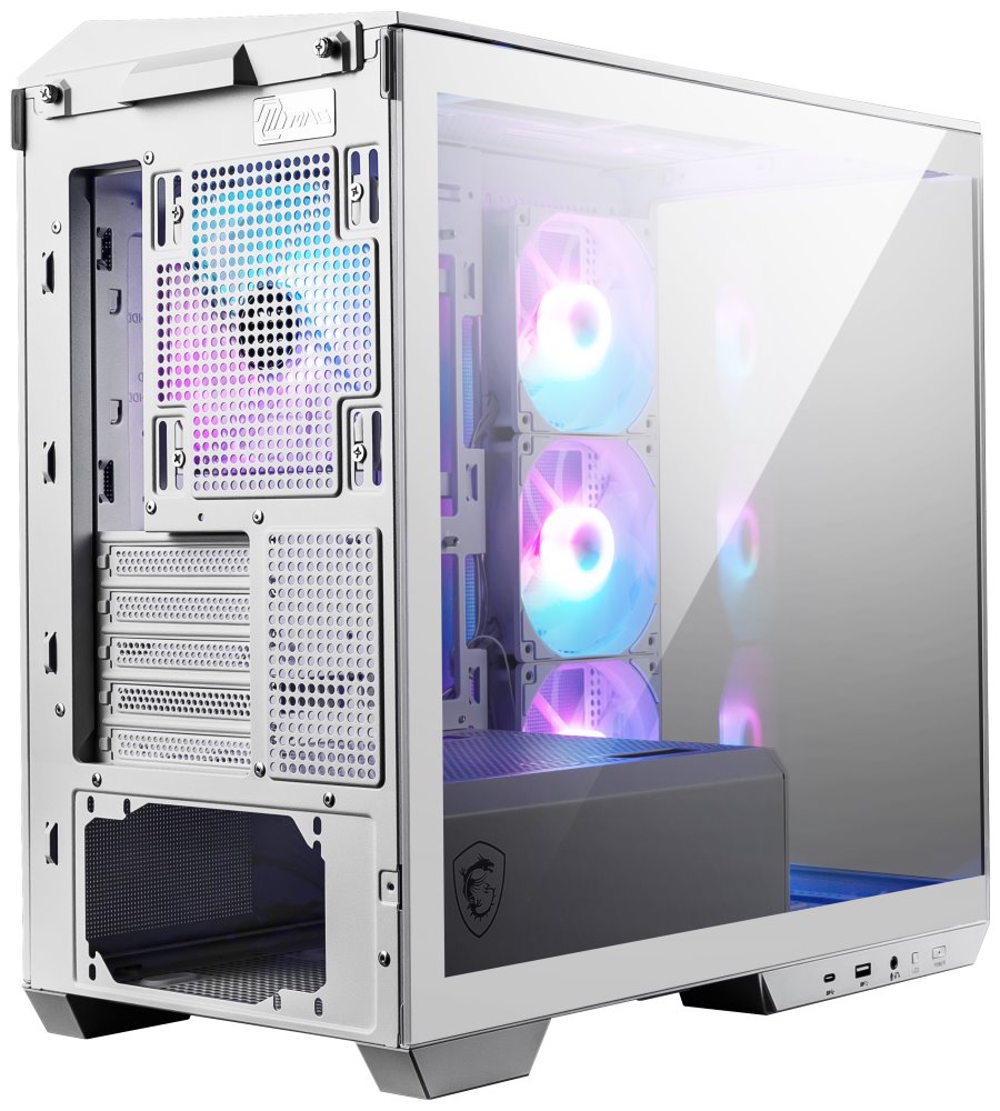 MSI skříň MAG PANO M100R PZ White/ bez zdroje/ levé a přední sklo/ 4x 120 mm A-RGB fan/ 1x USB-C/ 1x USB3.2/ bílá