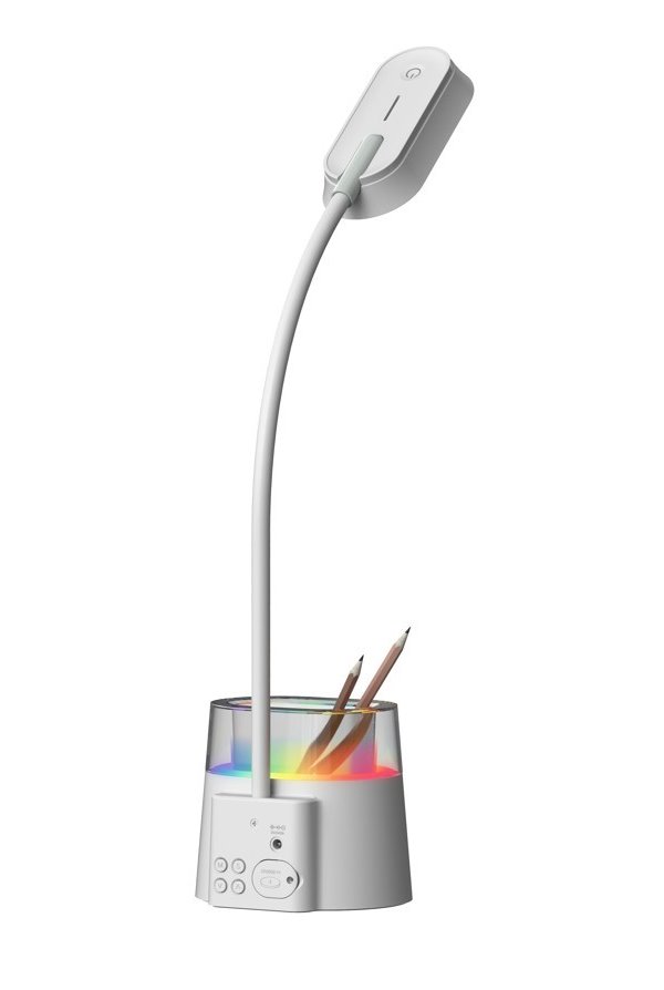 IMMAX LED stolní lampička FRESHMAN s RGB podsvícením/ 10W/ 350lm/ 5V/2A/ držák na tužky/ bílá