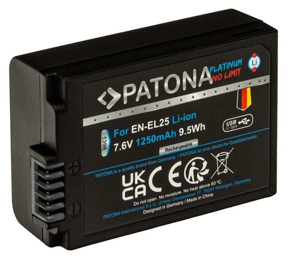 PATONA baterie pro foto Nikon EN-EL25 1250mAh Li-Ion Platinum USB-C nabíjení