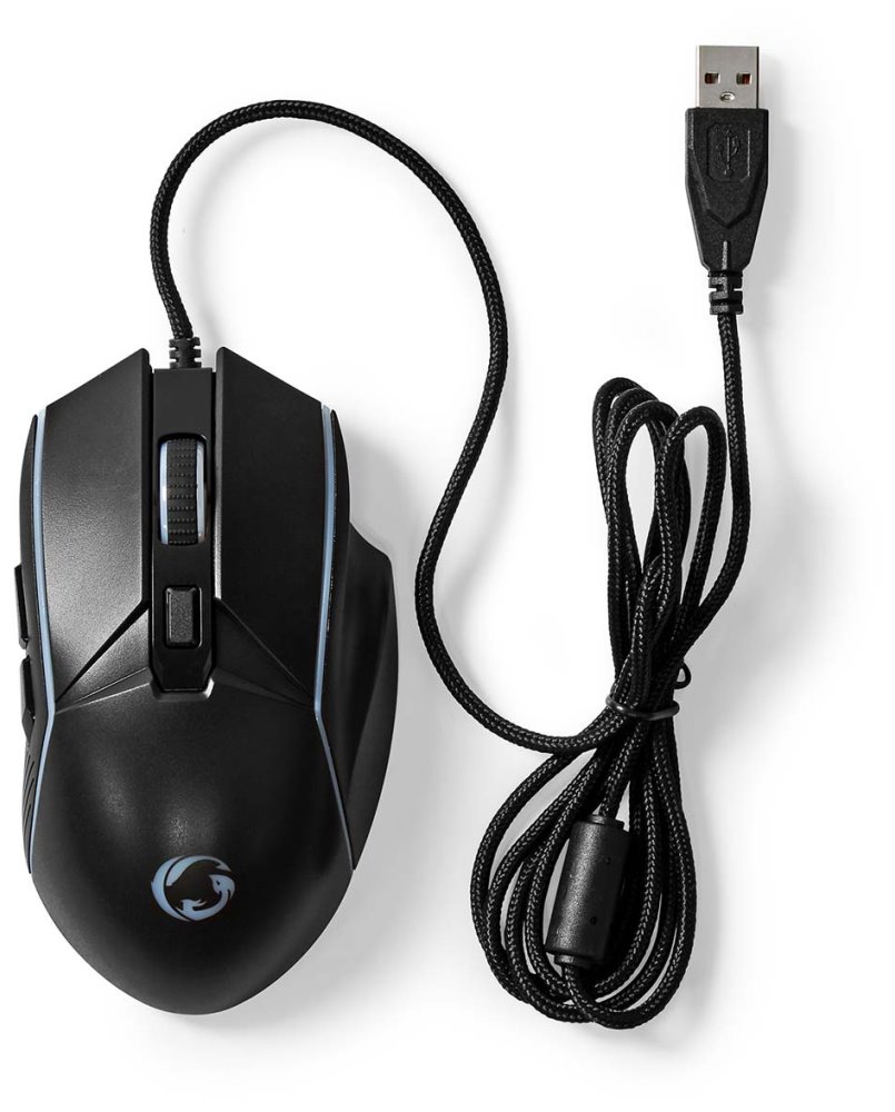 NEDIS herní myš GMWD510BK/ drátová/ optická/ podsvícená/ 7200dpi/ 6tlačítková/ USB/ černá