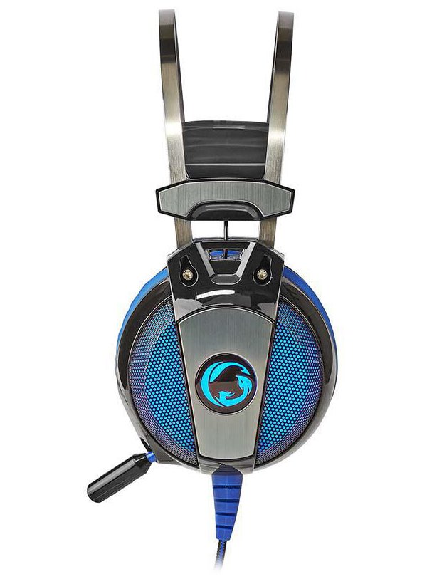 NEDIS herní headset GHST500BK/ drátová sluchátka + mikrofon/ zvuk 7.1/ LED/ USB/ kabel 2,1 m/ černo-modrý
