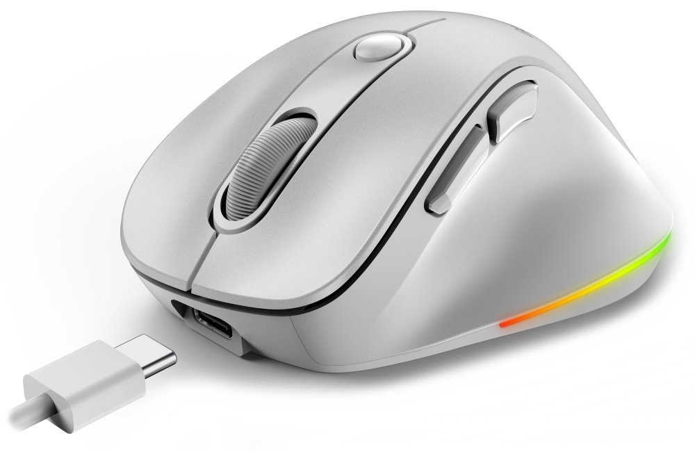 GENIUS Ergo 9000S Pro Pearl White/ duální Bluetooth + 2,4GHz/ 2400 dpi/ bezdrátová/ 6tlačítková/ dobíjecí/ RGB/ bílá