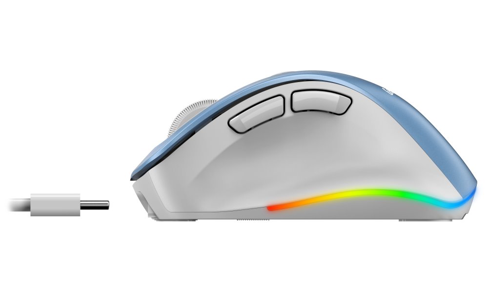 GENIUS Ergo 9000S Pro Light Blue/ duální Bluetooth + 2,4GHz/ 2400 dpi/ bezdrátová/ 6tlačítková/ dobíjecí/ RGB/ modrobílá
