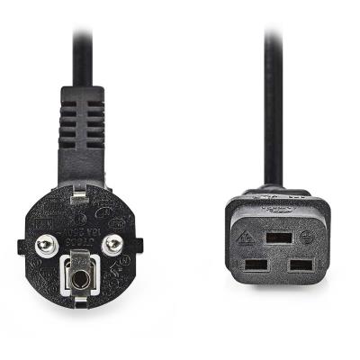 NEDIS napájecí kabel 230V/ přípojný 16A/ konektor IEC-320-C19/ úhlová zástrčka Schuko/ černý/ bulk/ 2m