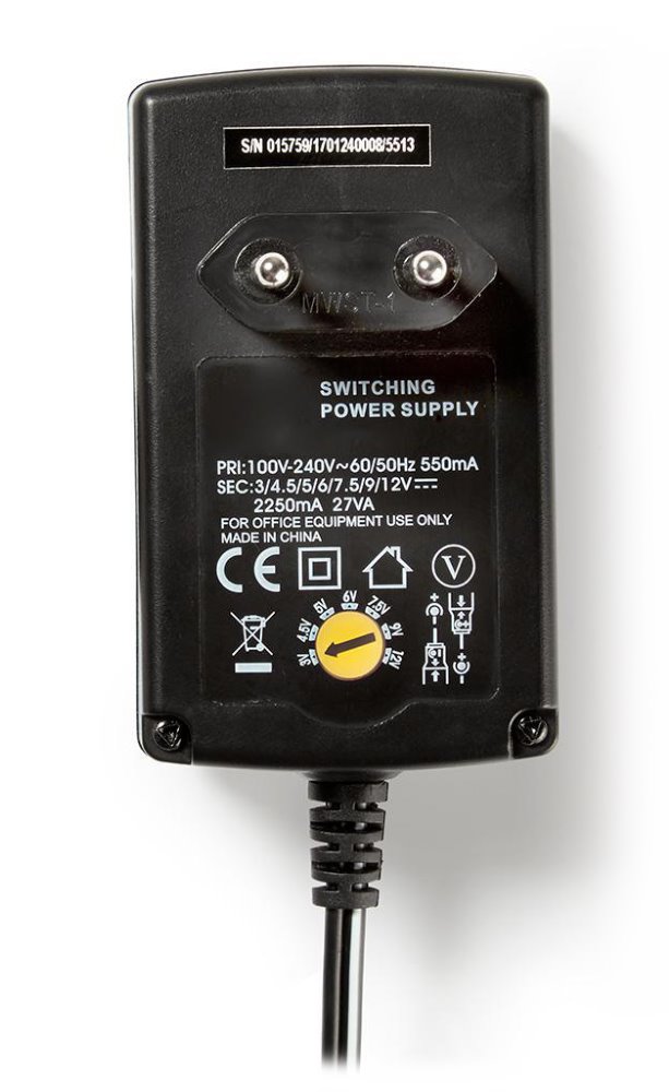 NEDIS univerzální napájecí AC adaptér/ 27 W/ 3 - 12 VDC/ 100 - 240 V AC/ 6 konektorů/ 1,8 m/ černý