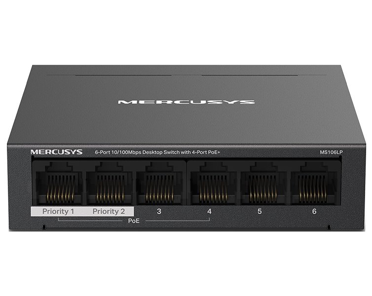 TP-Link Mercusys MS106LP Switch 6-Port, 4x 10/100 Mbps PoE+, 2x LAN, 802.3af/at, 40 W
