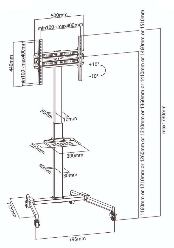 NEDIS podlahový TV stojan/ 32 - 55"/ 35kg/ Design Premium Column/ Snap-lock/ ocel/ černý