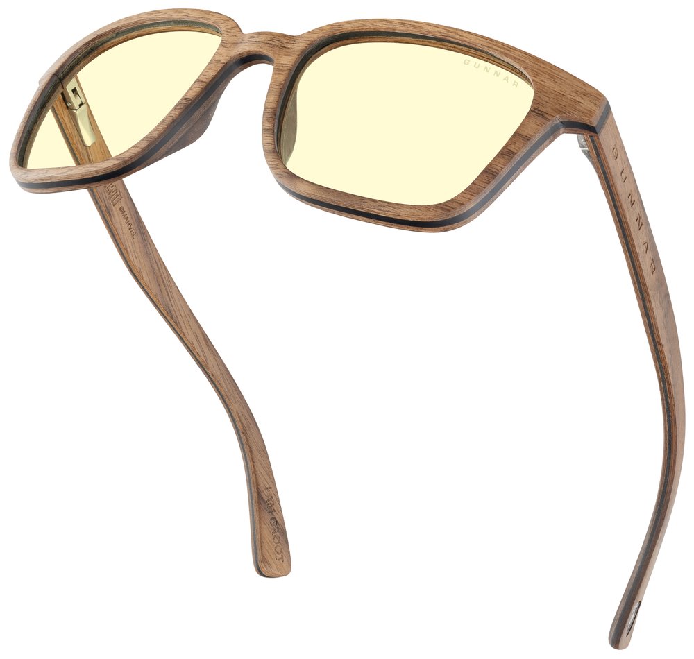 GUNNAR kancelářske/herní brýle GROOT WALNUT * jantárová skla * BLF 65 * GUNNAR focus