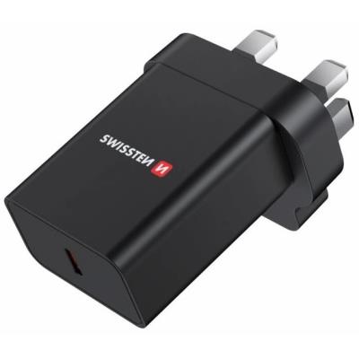 Swissten síťový adaptér pd 25w pro iphone a samsung pro uk zásuvku černý