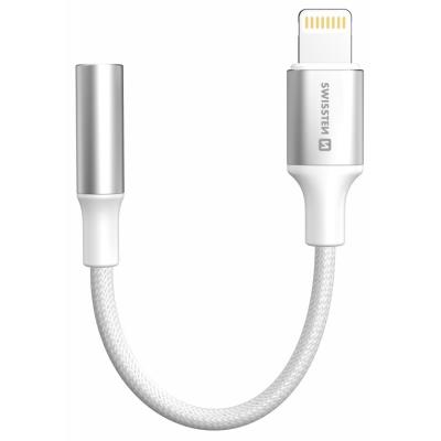 Swissten audio adaptértextile lightning (samec) / 3,5mm aux 0,15 m bílý (nahrazuje 73501212)