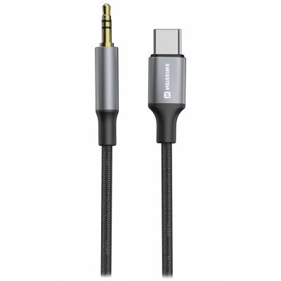 Swissten audio adaptértextile usb-c (samec) / 3,5 mm jack (samec) 1,5m černý (nahrazuje 73501303)