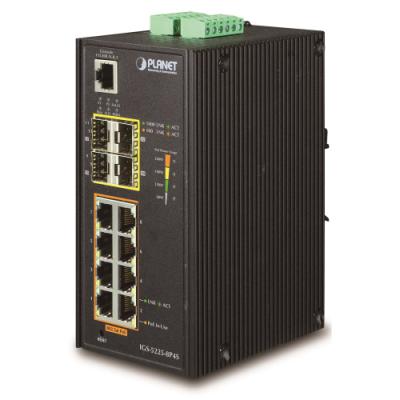 Planet IGS-5225-8P4S průmyslový L3 switch, 8x1Gb, 4x1Gb SFP, 8x PoE 802.3at 240W, dual 48-54VDC, -40~75°C, IP30